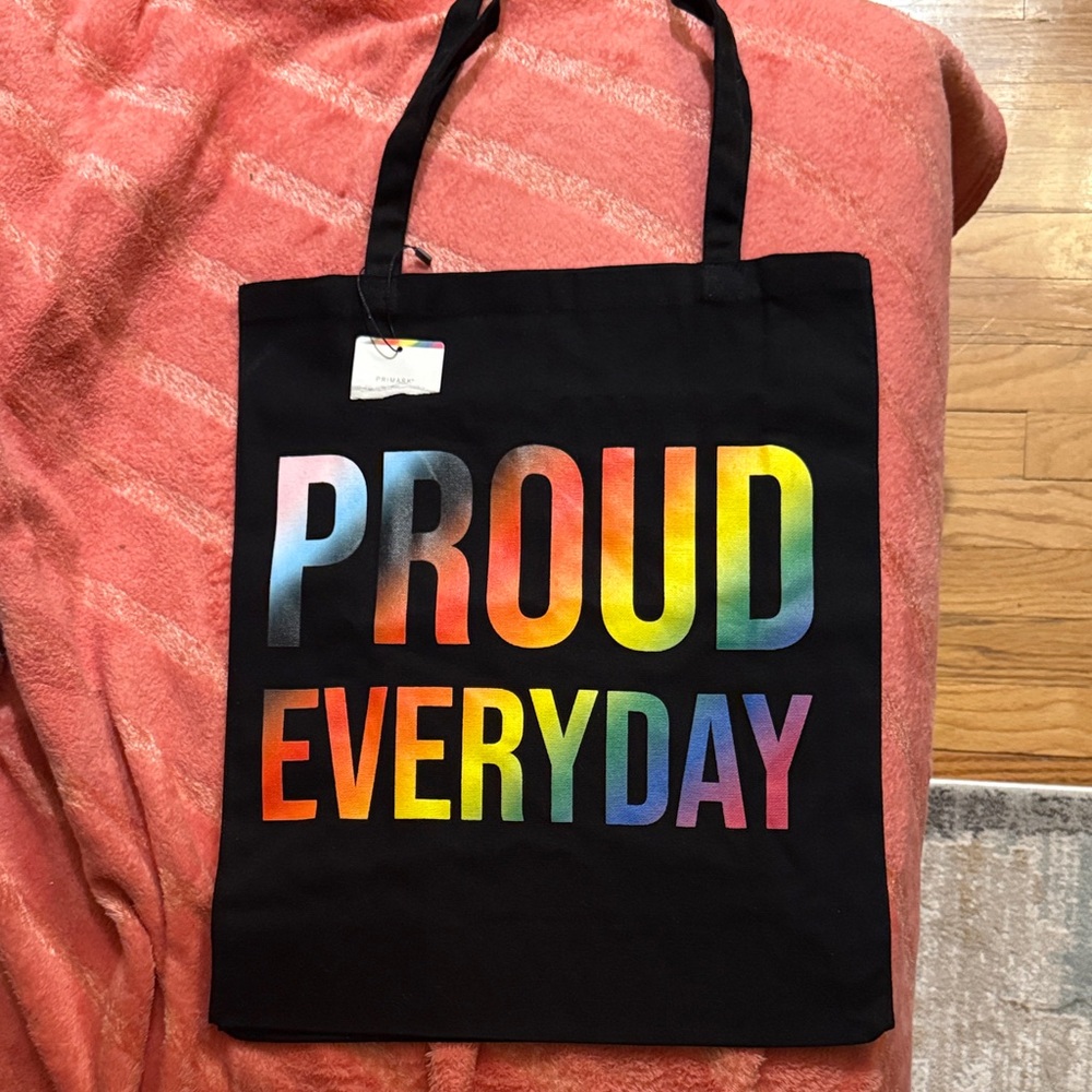 “Proud Everyday” Black Tote with Rainbow Accents